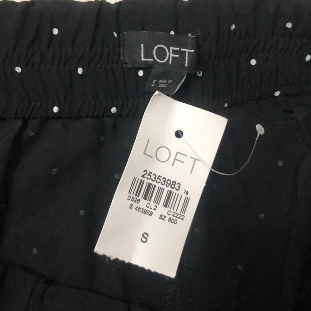 Loft Black Pants Polka Dot Pants Pockets Flare Small NWT
